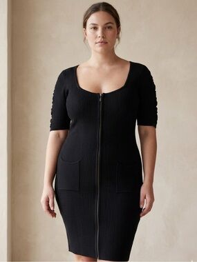 Guess Y2K Black Minimalist  Quite Luxury Zip‑Front Sweater Dress Size Large